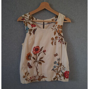 Anthropologie Meadow Rue Sleeveless Shirt Women 2 Ivory Floral Cotton Pocket